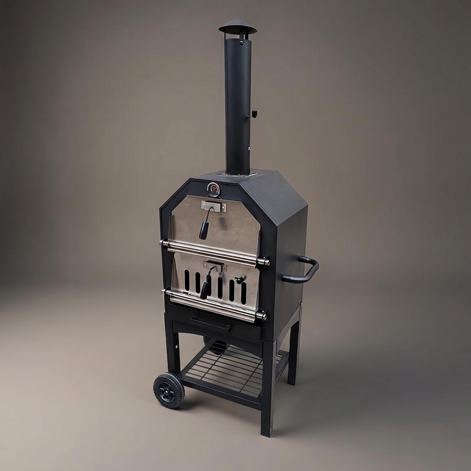 Barbecue a Carbone Outdoor Griglia Affumicatore Forno Cottura Verticale Struttura in Metallo Acciaio Inossidabile con Manico Ruota Ripiano Adatto per Cortile Patio Picnic 66x52.5x158.5cm