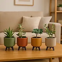 Vaso Cachepot Cerâmica Suculenta Mini Kit 04 Vasos (Kit 01)