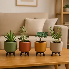 Vaso Cachepot Cerâmica Suculenta Mini Kit 04 Vasos (Kit 01)