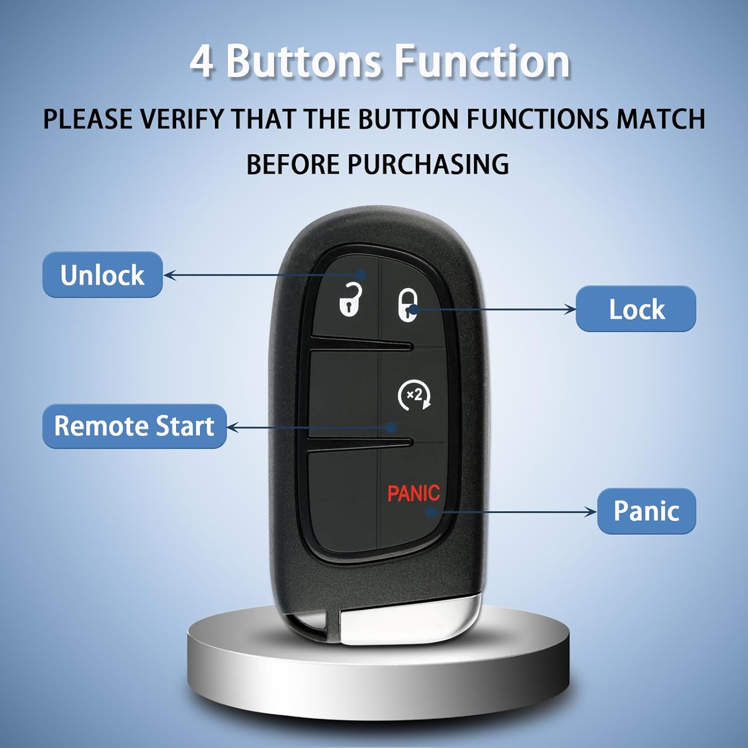 2-Pack Smart Key Fob Replacement Fit for Dodge Ram 1500 2500 3500 2013-2017, Push to Start Keyless Entry Remote with Hidden Emergency Key, FCC ID GQ4-54T, 56046956AA, 433MHz 46 Chip