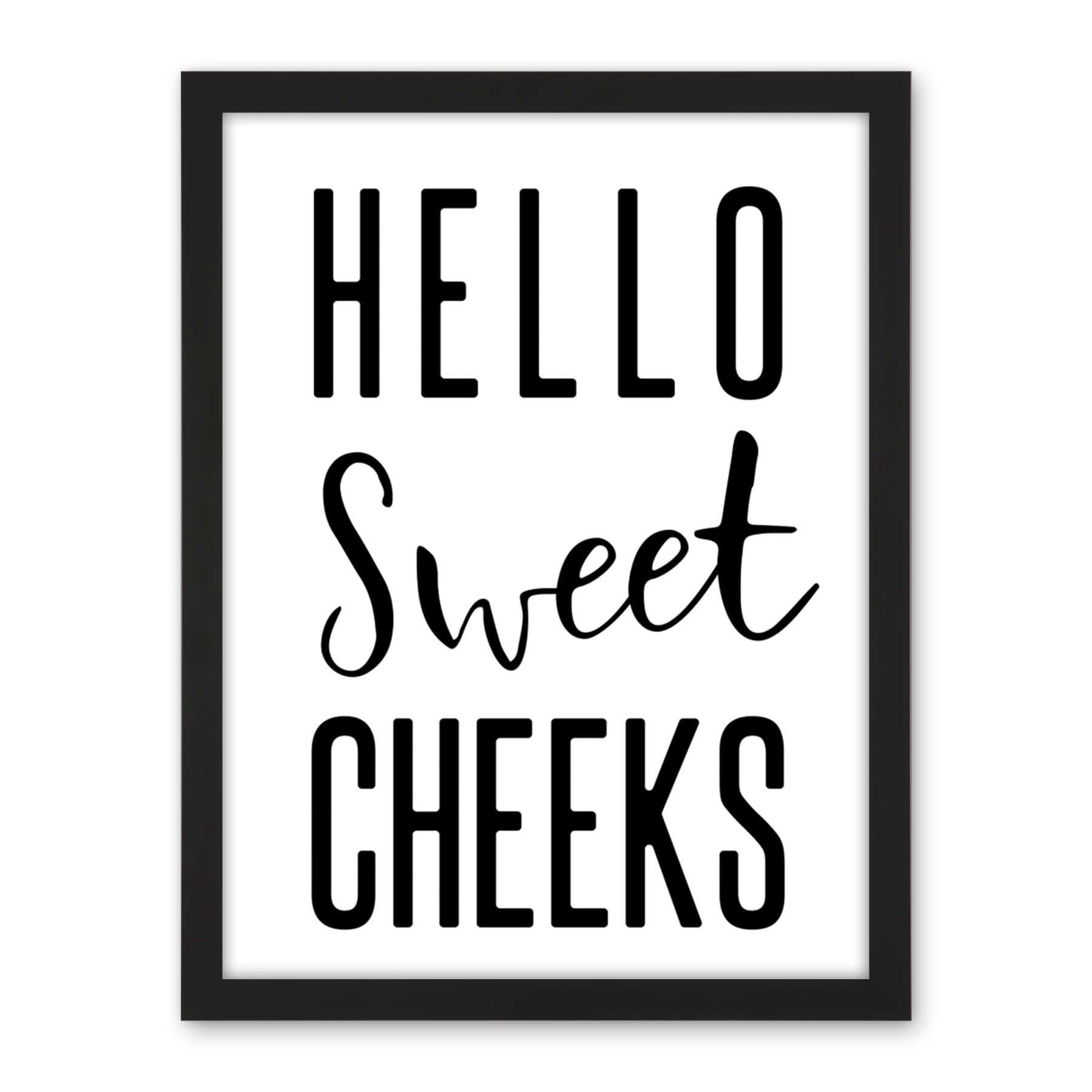 Artery8 Funny Bathroom Wall Art Hello Sweet Cheeks Cheeky Toilet Sign Artwork Framed Wall Art Print 18X24 Inch