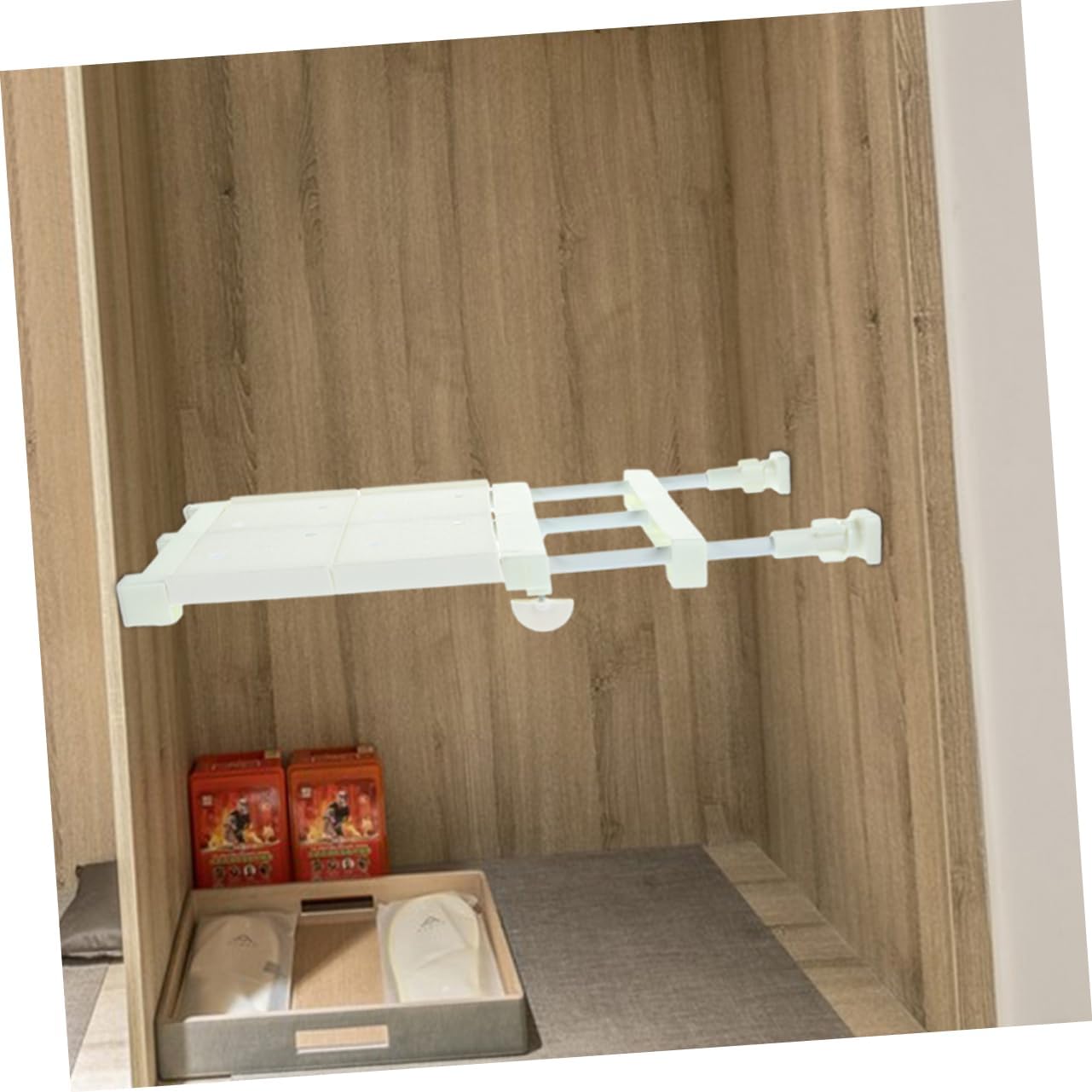 Expandable Closet Tension Shelf Nail-Free Adjustable Wardrobe Organizer for Clothes Storage Multi-Functional Shelf Divider for Kitchen Bathroom and Bedroom Space-Saving Solution