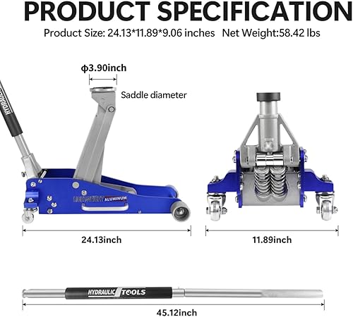 Miniatura 9 de Gato hidráulico de piso de 2 toneladas de bajo perfil para automóvil con rango de elevación de pistón único 3.3"-15.2"