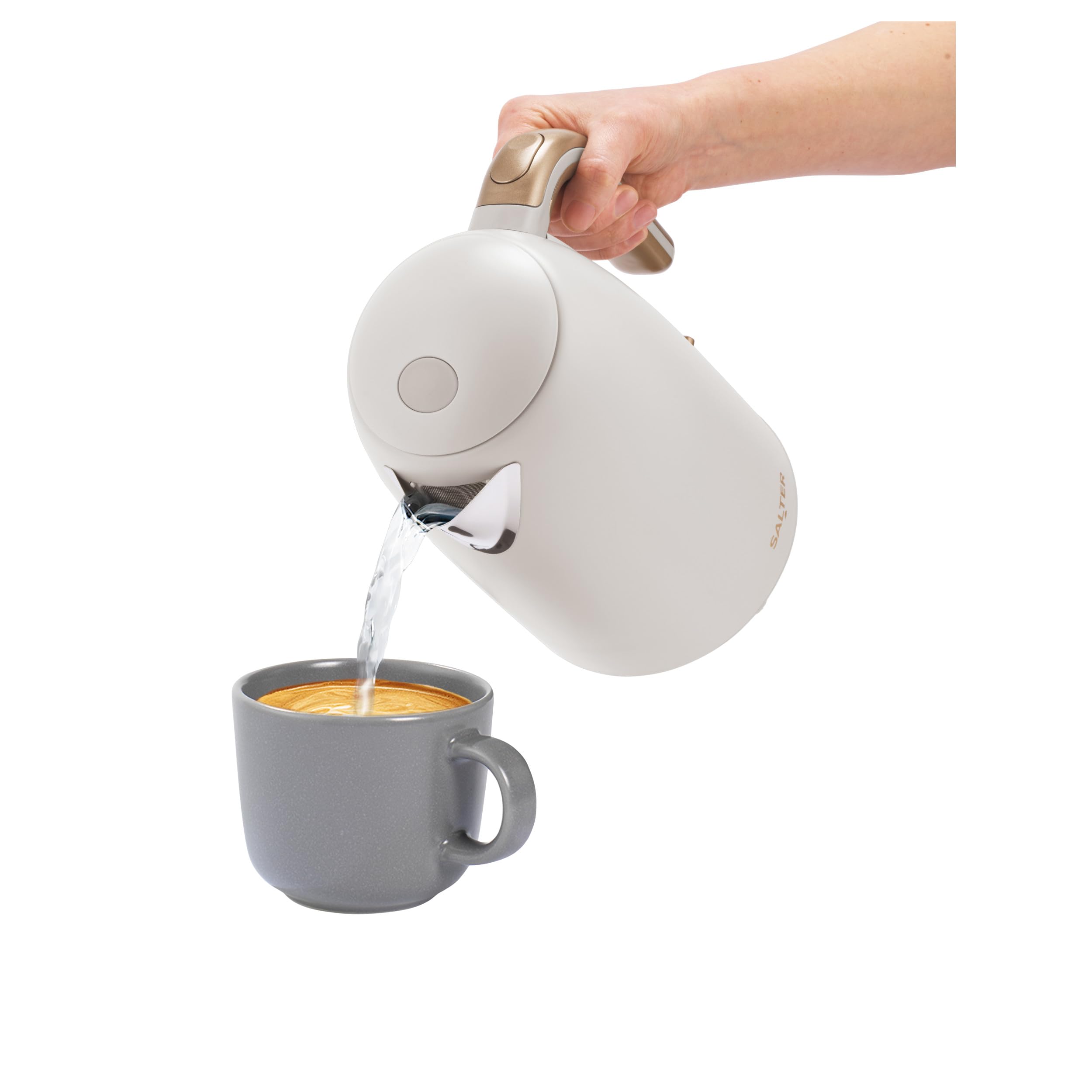Czajnik Salter Pebble 3KW – 1,7 l Szybko Gotujący Czajnik Elektryczny, Wyjmowany Filtr Kamienia, Wskaźnik Poziomu Wody, Podstawa 360°, Okienko do Podglądu, Ochrona przed Gotowaniem „na sucho”, Stone | Zdejmowany filtr kamienia, wskaźnik poziomu wody, pods