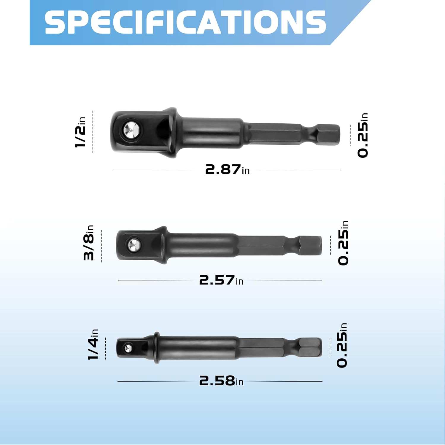 Impact Socket Adapter Set Replacement for DW2541IR, DW2542IR, DW2547IR, 3-Piece 1/4" Hex Shank Drill Bit Socket Adapter for 1/4", 3/8" and 1/2" Drive for Cordless Drill, Power Drill, Driver
