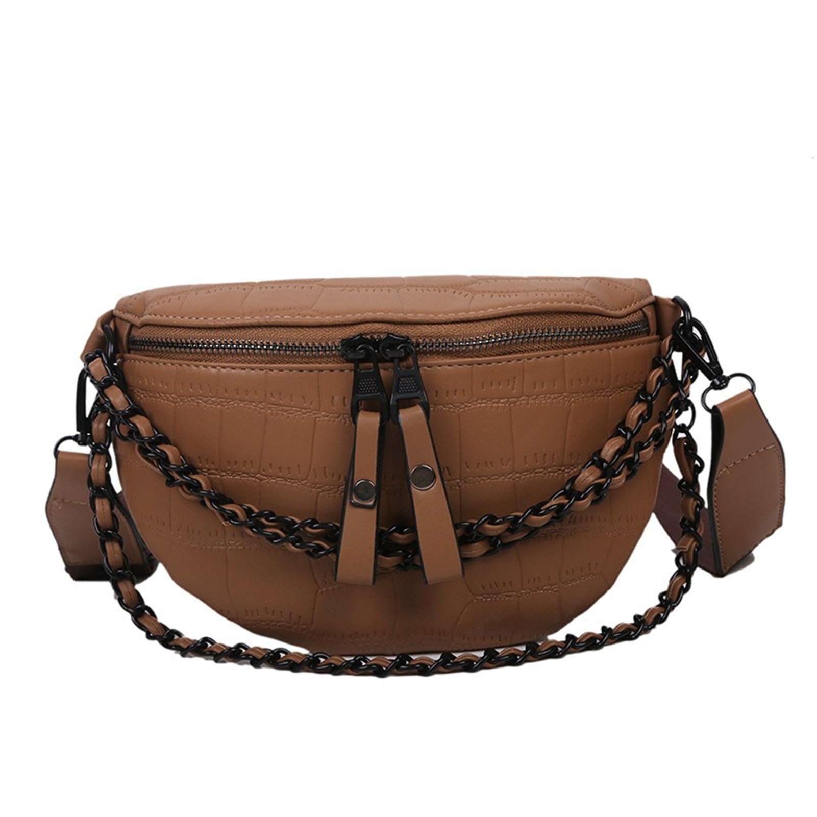 Leather Fanny Pack Bag for Women, Chain Belt Bag Chest Purse Fashionable Crossbody Waist Bags Handbag for Everyday Use Trip Walking Hiking