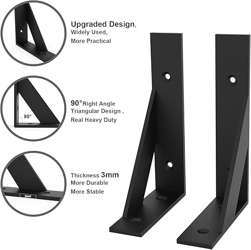 Miniatura 2 de Soporte de estante de 6 x 4 pulgadas, soportes de estante de metal negro, soportes de ángulo de soporte en L para estantes, soportes flotantes