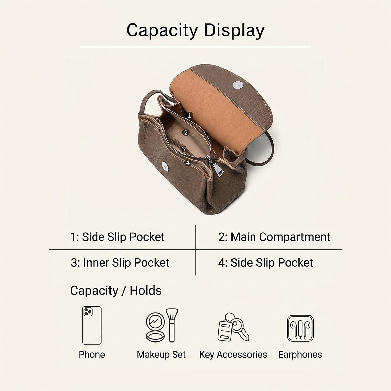 Bolso Bandolera Mujer de Cuero Suave Genuino, Primavera Verano Diseño Nicho Bolso Pouch Mini, Elegante Bolso de Hombro con Solapa Pequeño Marrón