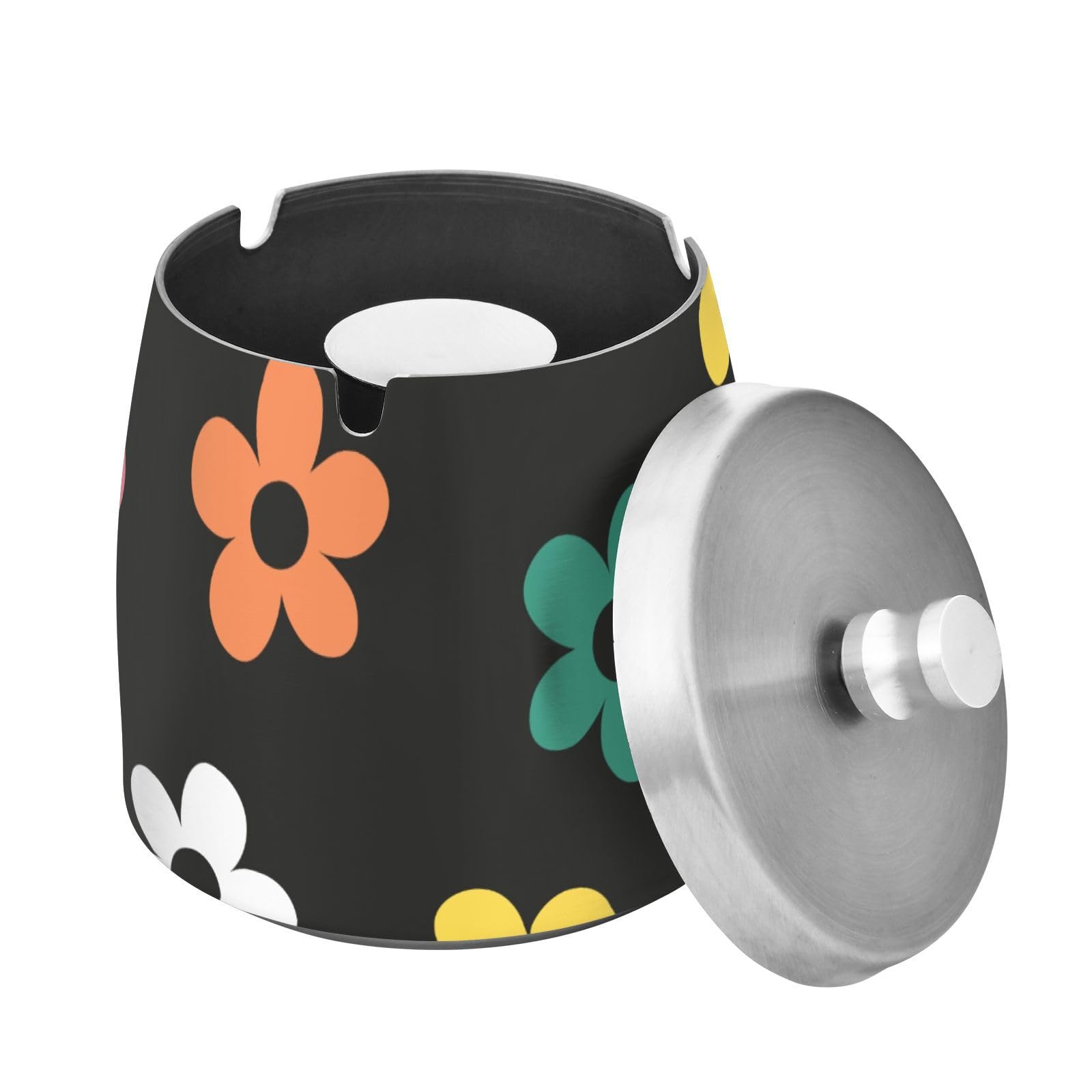 Cendrier à cigares haut de gamme en inox noir avec couvercle design vintage