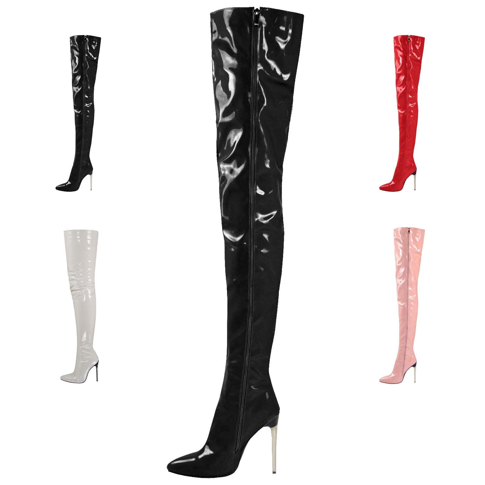 Thigh High Boots Sexy Pointed Toe High Heel Patent Leather Over The Knee Boots for Night Out Party