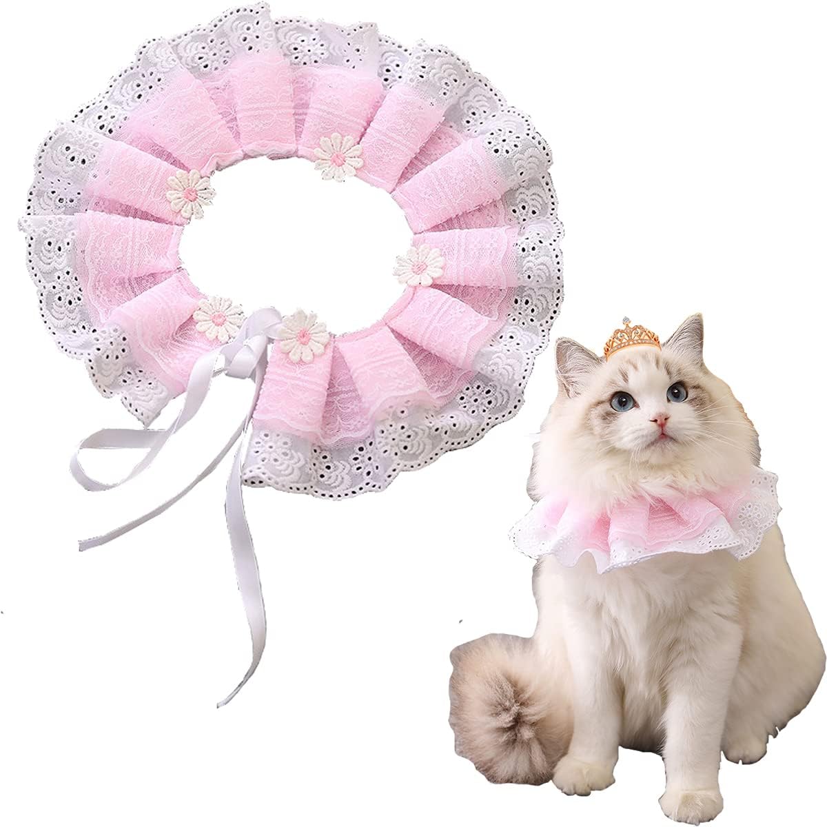 Dog Cat Collar Bow Tie - Kitten Puppy Necklace Jewelry with Bell Lace Bowknot Pet Bowtie Girl Bandanas Costume Decor Accessories - Adjustable
