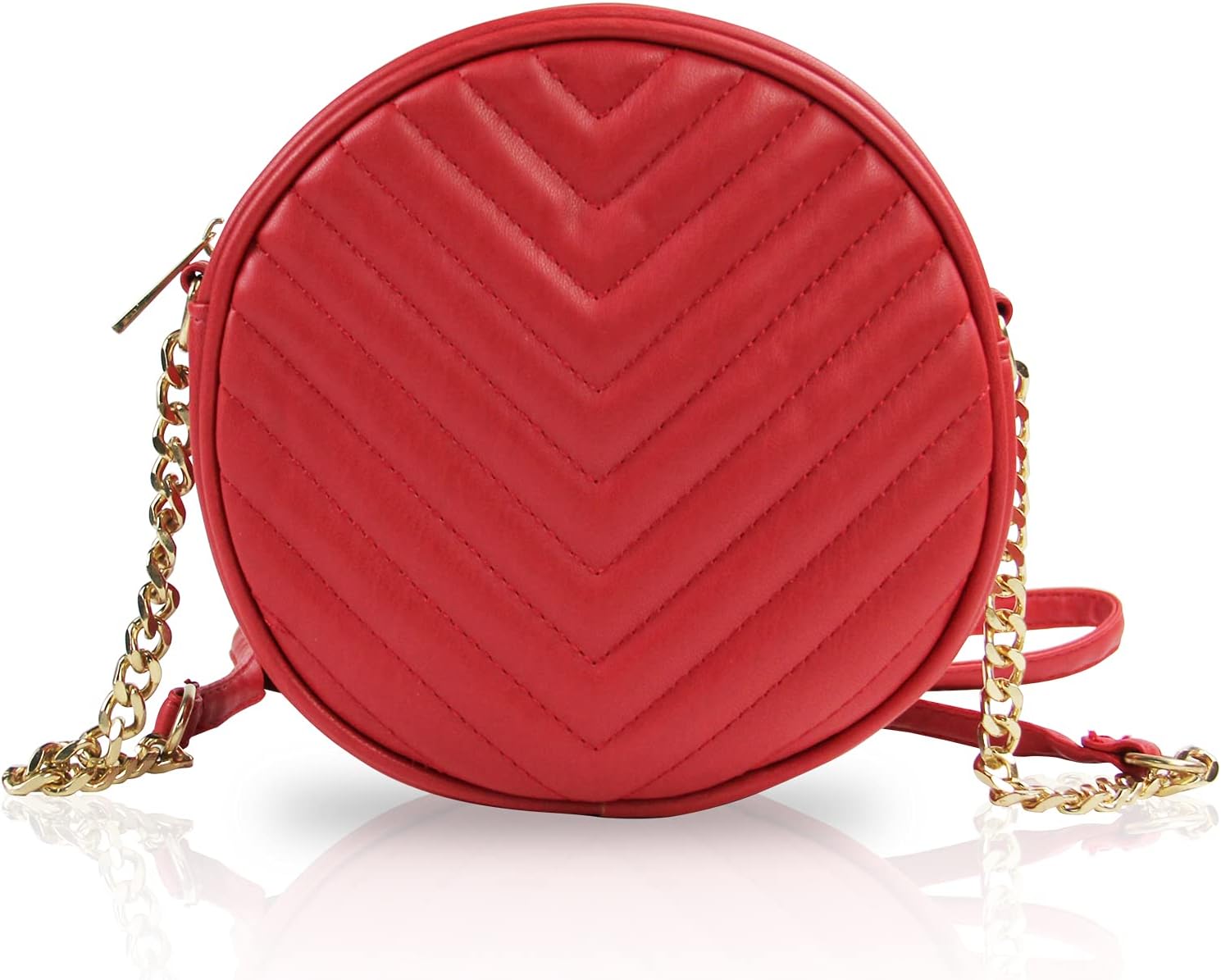 RCFJ b y K L A N D Round Crossbody Bag for Women,PU Leather Shoulder Bag with Metal Chain Strap, Cellphone Purses with Zipper