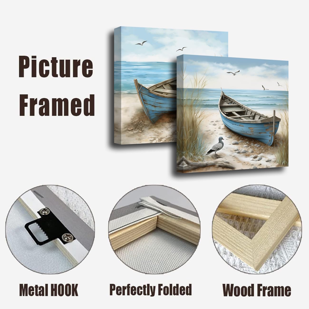 Tableau Déco Murale Côtier Personnalisable - Bateau En Bois Sur Toile, Style Marin