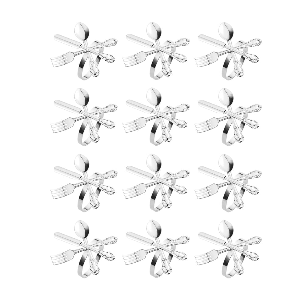 PPcdfre 12Pcs Metal Knife and Fork Spoon Napkin Rings Holder for Christmas Wedding Used for Daily Table Parties Silver