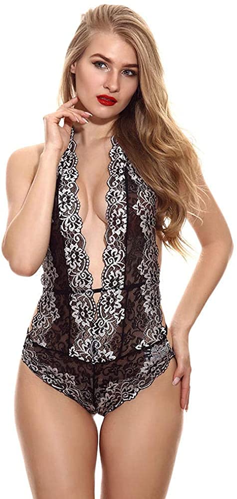 Lingerie Femme Bustiers Femme Sexy ; Corsets Femmes One Piece Lingerie Dentelle Floral Body Sheer Sexy Lingerie75 (Couleur: Rouge, Taille: 2X-Large) (Violet 2X)