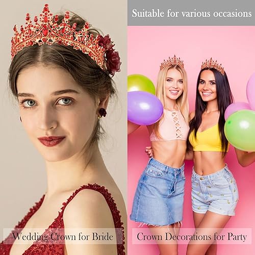 Miniatura 4 de Atoden Tiara roja de cumpleaños para niña, tiaras y coronas para mujeres y niñas, diadema de princesa de cristal, corona de quinceañera, decoración