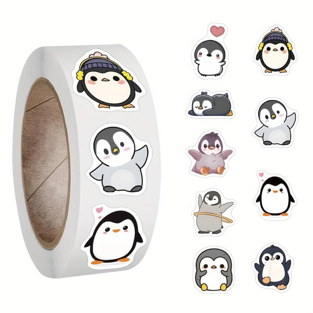 Caa Trading Multi Coloured Caa Trading™ Roll Of 500 X Cute Cartoon Penguin Reward Stickers Labels Scrapbook Rewards Well Done Teacher Penguins (2.5Cm) 25Mm (500 Stickers)