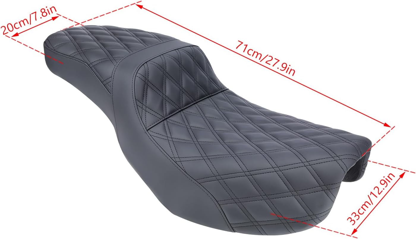 Motorcycle 2-Up Driver & Passenger Seat One-Piece Seat for Harley Dyna Street Bob Fat Bob Super Glide Wide Glide Low Rider 2006-2017 Comfort Replacement Seat (Diamond Pattern)