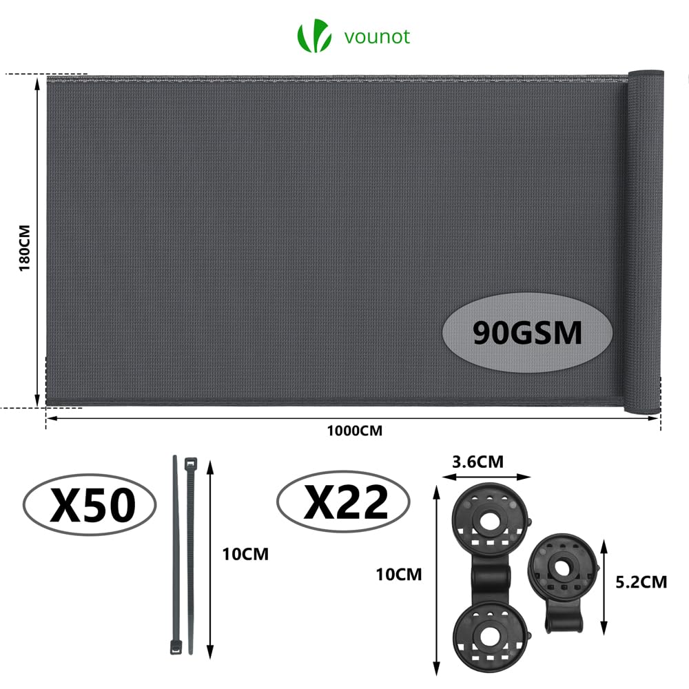 VOUNOT® Malla Sombreo y Ocultación 1.5×10m, Valla Privacidad HDPE Protección UV, Red de Sombra con Clips y Bridas, para Jardín, Huerto, Balcón, Antracita — view 54
