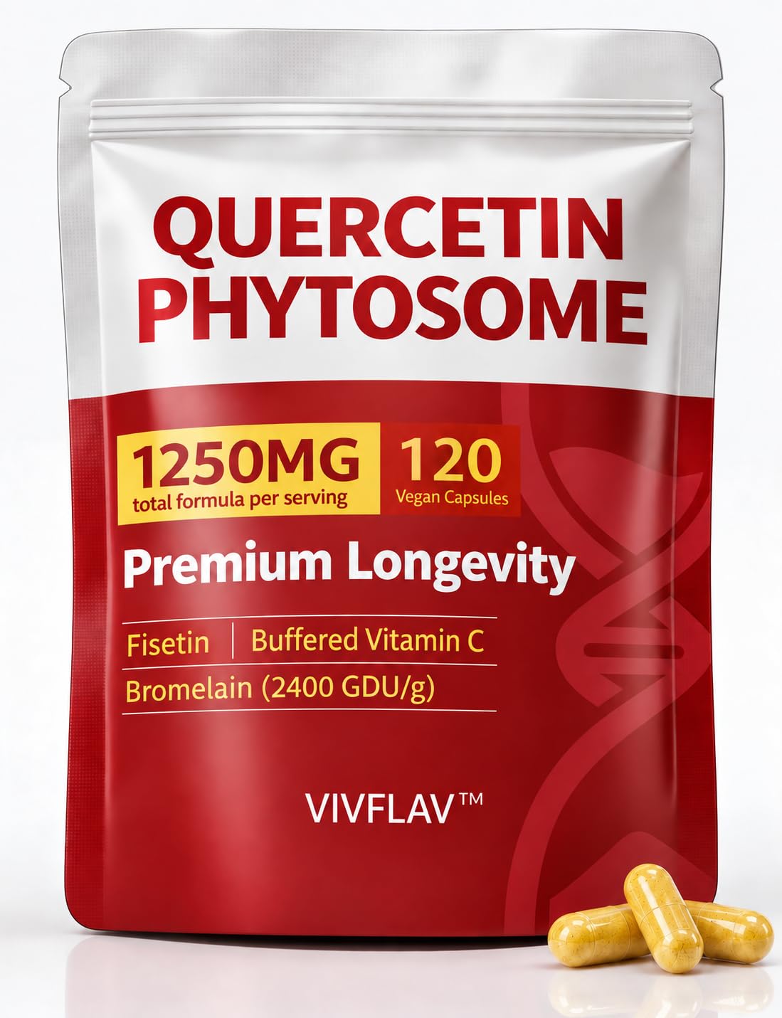 Quercetin Phytosome 500mg+Fisetin Bromelain Vit C Immune Support 120 Count