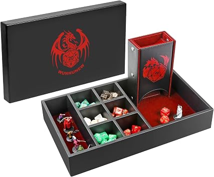 DND Dice Tray & Tower Storage Box, 4 in 1 D&D Dice Holder Case Dice Rolling Tray, Dice Roller Tower, Dice & Miniature Storage, Great RPG Accessories Gifts for Dungeons and Dragons MTG DM & Player