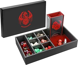 DND Dice Tray & Tower Storage Box, 4 in 1 D&D Dice Holder Case (Dice Rolling Tray, Dice Roller Tower, Dice & Miniature Storage), Great RPG Accessories Gifts for Dungeons and Dragons MTG Table Games