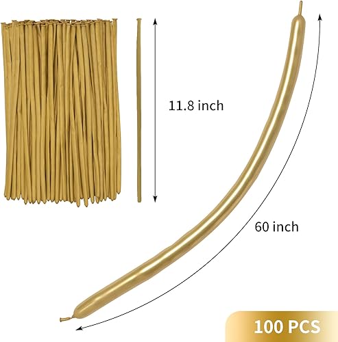 Miniatura 2 de RUBFAC 260 globos largos metálicos dorados, 100 globos mágicos de animales para fiestas, carnavales, cumpleaños, decoraciones de boda