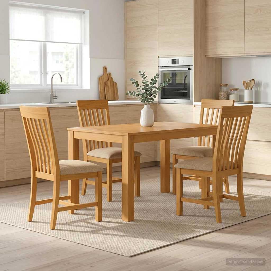 Conjunto de Comedor 5 uds. Beige Madera de Roble Sólido,68kg-3430357