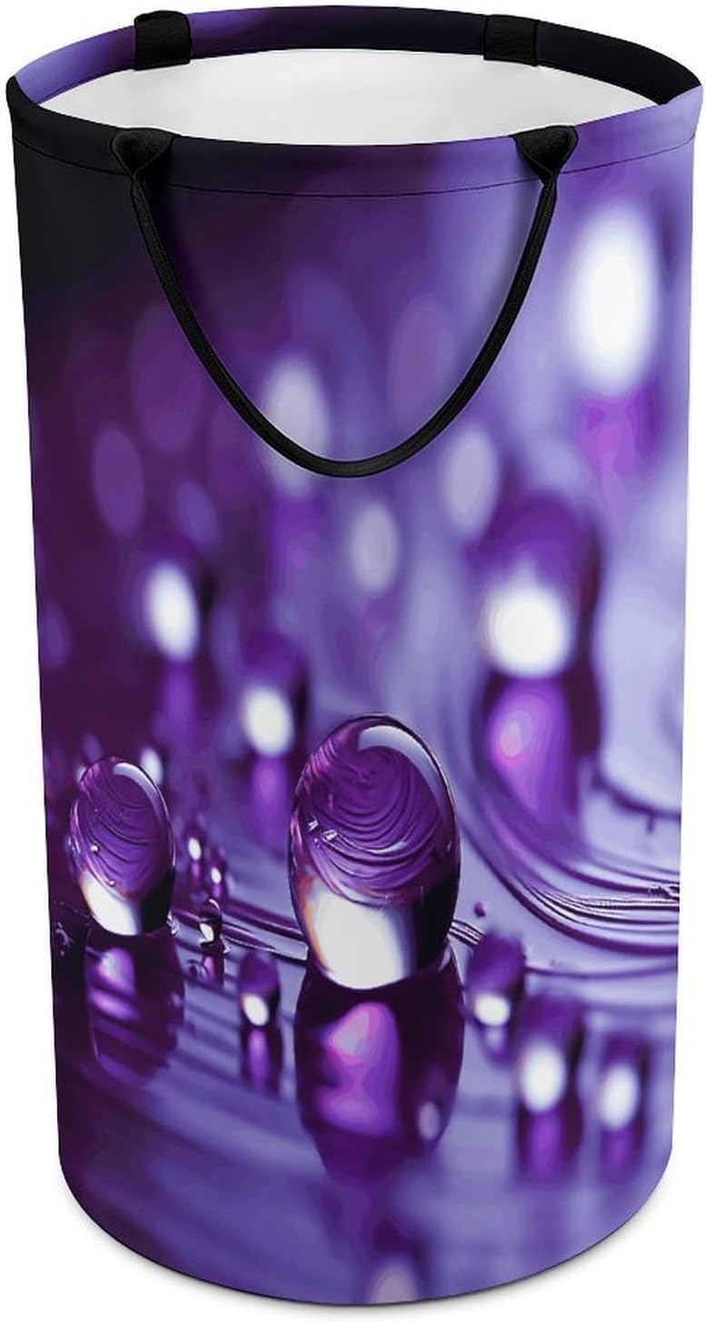 Purple DropsLaundry Hamper - Large Dirty Clothes Bag.Storage Basket for Easy Carry Handles. Large Clothes Basket with Handles, Clothing Storage Bucket Toy Organizer for Bathroom Bedroom Dorm.