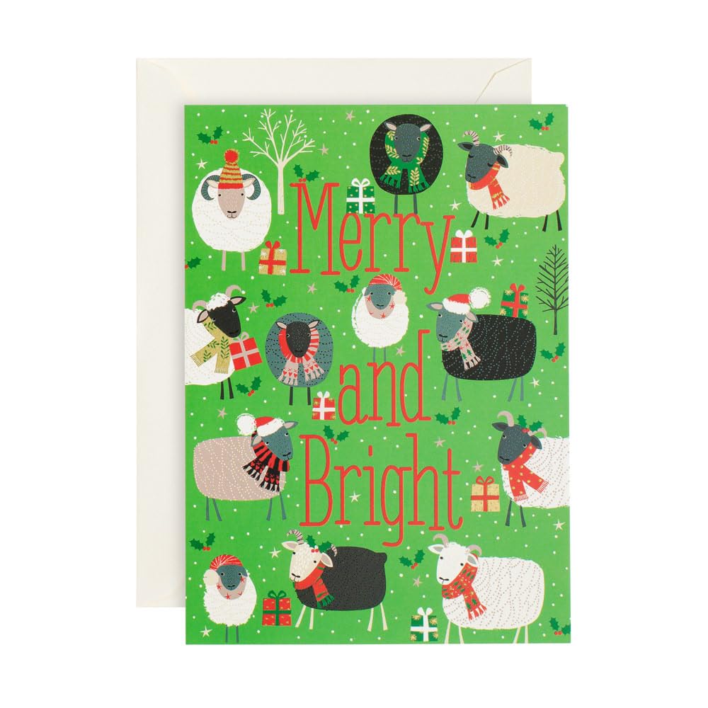 Caspari Merry and Bright Small Boxed Christmas Cards - 30 Cards & 30 Envelopes