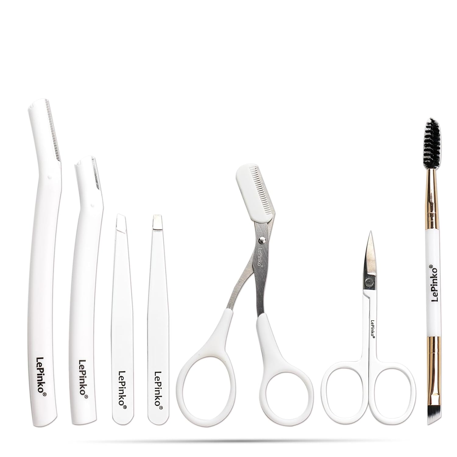 Eyebrow Trimmer Kit, 7 in 1 Eyebrow Scissors, Tweezer, Razor, Gromming Scissors Brush for Women Men, Gifts for Stocking Stuffers – White