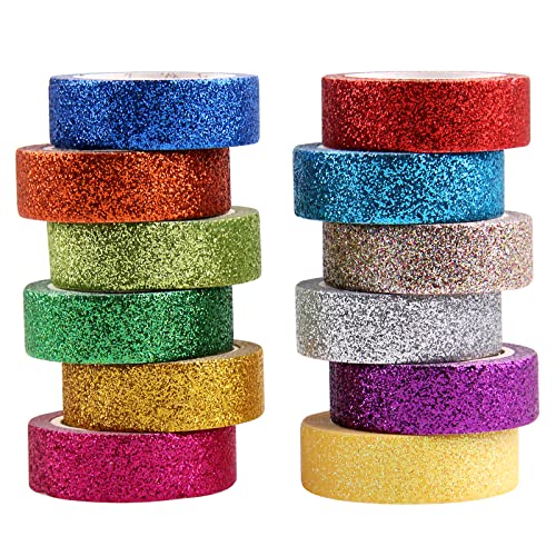 AVECMOI 12 Rollos Decorative Washi Tapes, Colores Brillantes Iridiscentes Scrapbooking Cinta para Pintura de Diamantes, Envoltura de Regalos, Decoración de Festivales, Tarros de Velas, Marco de Fotos Cover