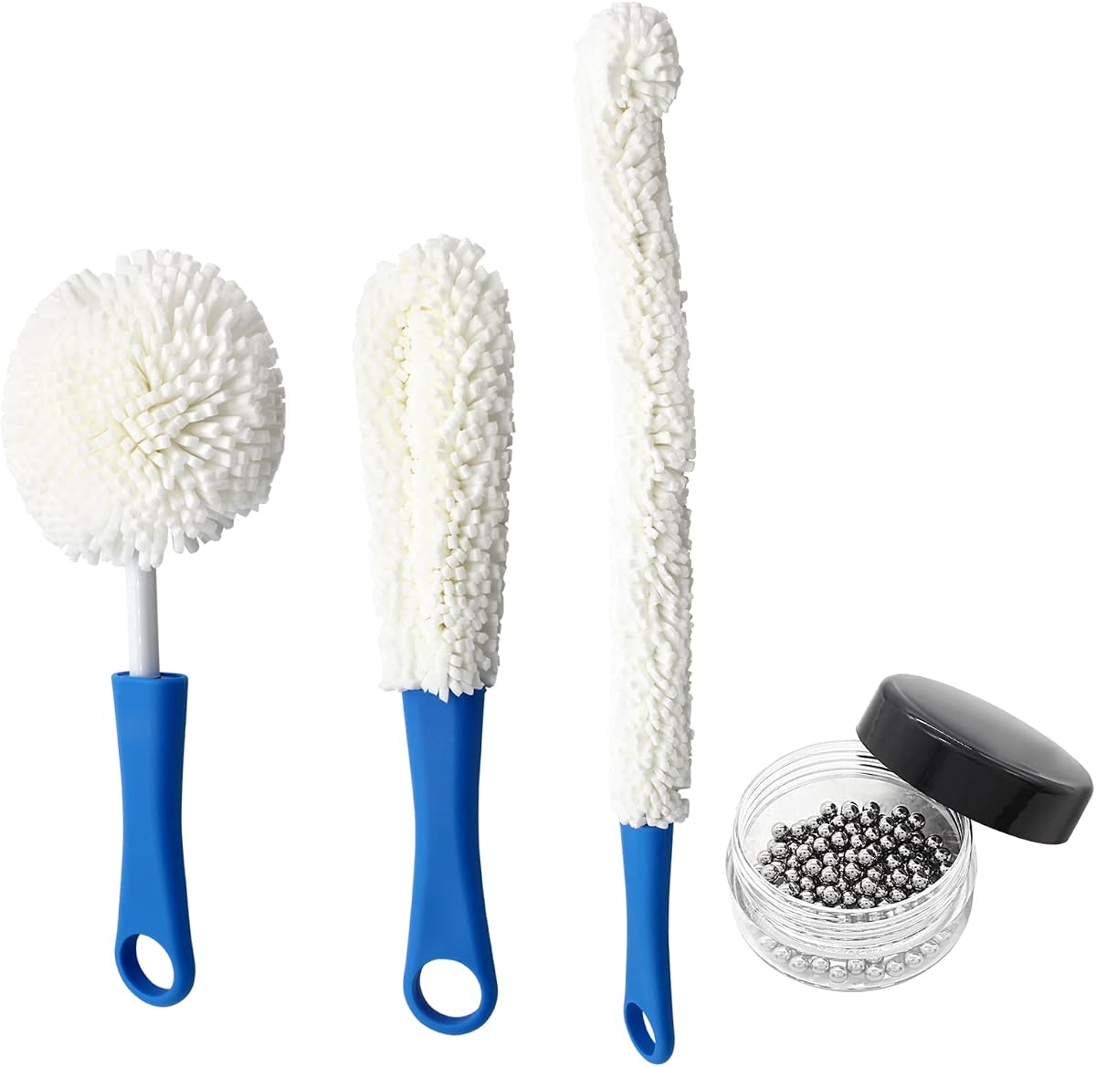 BokWin 3 Pcs Decanter Cleaner Set Flexible Wine Bottle Cleaning Brush with Decanter Cleaning Balls,Scourer Cleaning Tools for Glasses Goblets Cups Champagne Flutes(Blue)