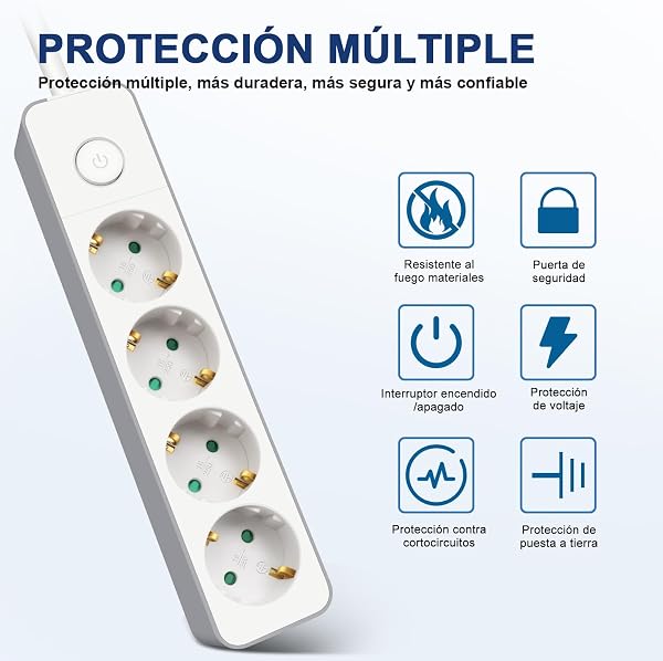 EXTRASTAR Regleta Enchufe con 4 Tomas, Alargador Enchufe con Interruptor, 3 m, para El Hogar, La Oficina y Los Viajes, 3680W, 3G*1.5mm², Blanco, 1pc - 3