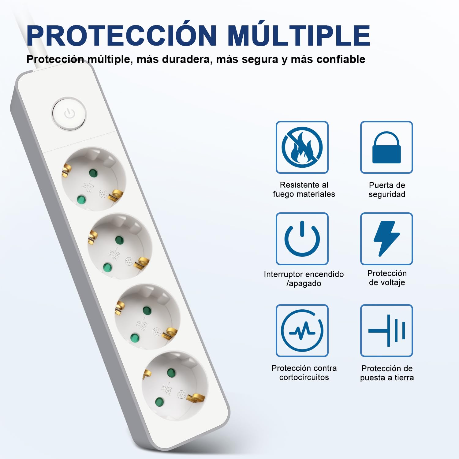 EXTRASTAR Regleta Enchufe con 4 Tomas, Alargador Enchufe con Interruptor, 3 m, para El Hogar, La Oficina y Los Viajes, 3680W, 3G*1.5mm², Blanco, 1pc — view 3