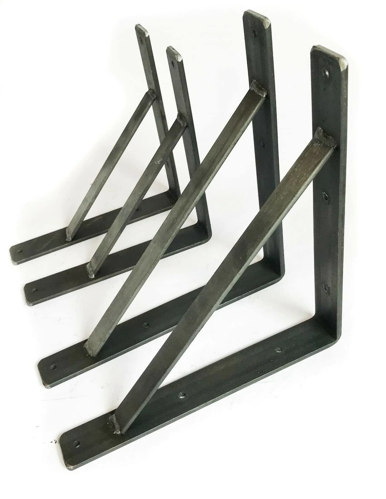 Heavy Duty Scaffold Board Shelf Brackets Rustic Handmade Industrial Modern 10" / 25.5cm with Welded Brace Pair of Brackets