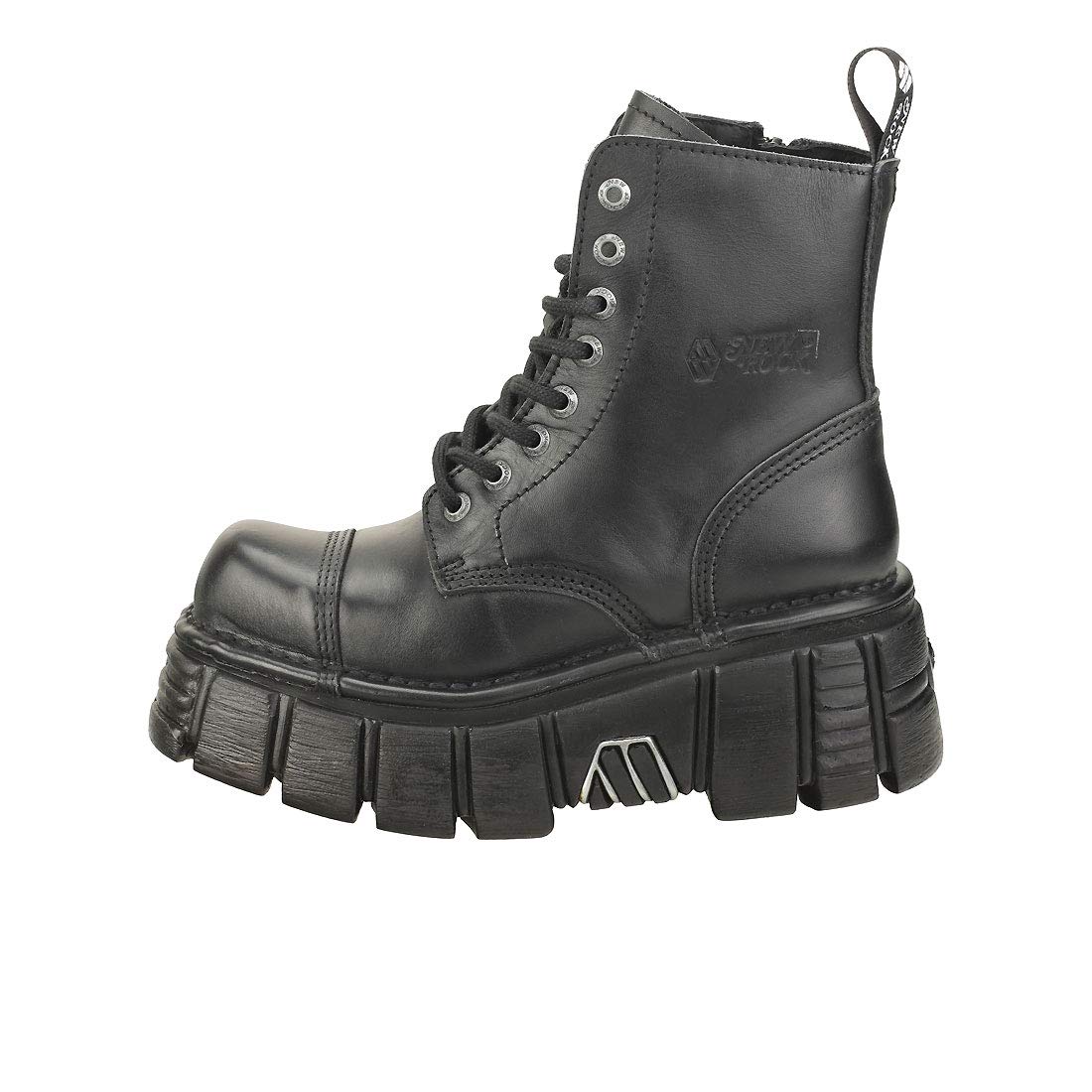 New Rock Stivali Gotici Unisex M-NEWMILI083-S39 Pelle Nera con Tacco 7cm e Plateau 4cm – Stivaletti Punk Rock Stile Militare Collezione Metallic - 42