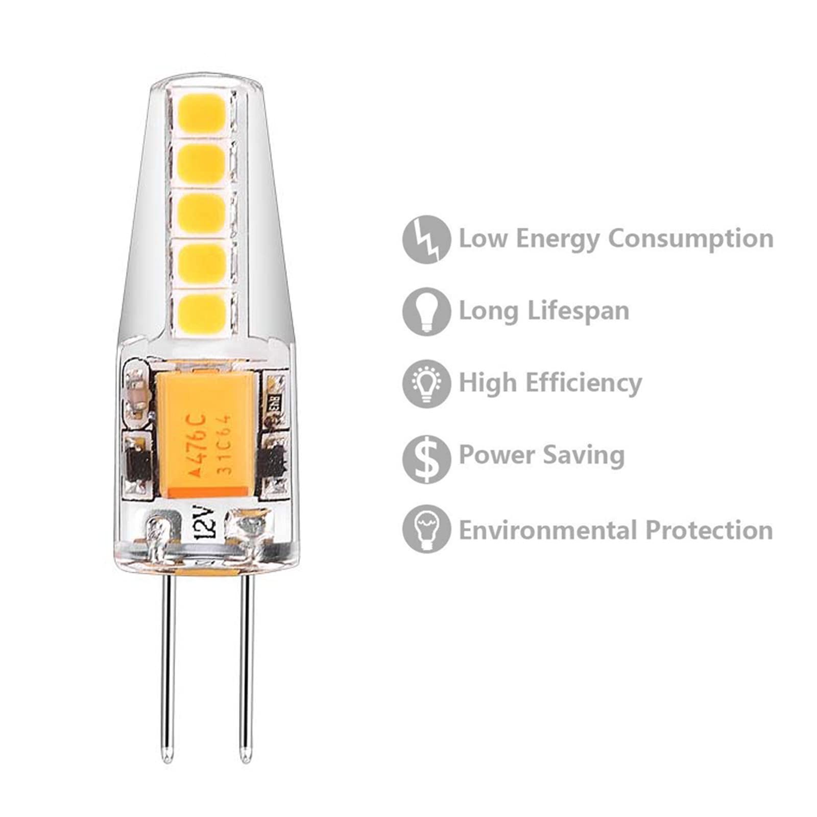 Ampoule LED G4 3W Économie D'énergie Équivalent 30W Lampe Halogène, AC/DC 12V 300LM, Non Dimmable, sans Scintillement, Économie D'énergie, Lot de 10,Cool White 6000k