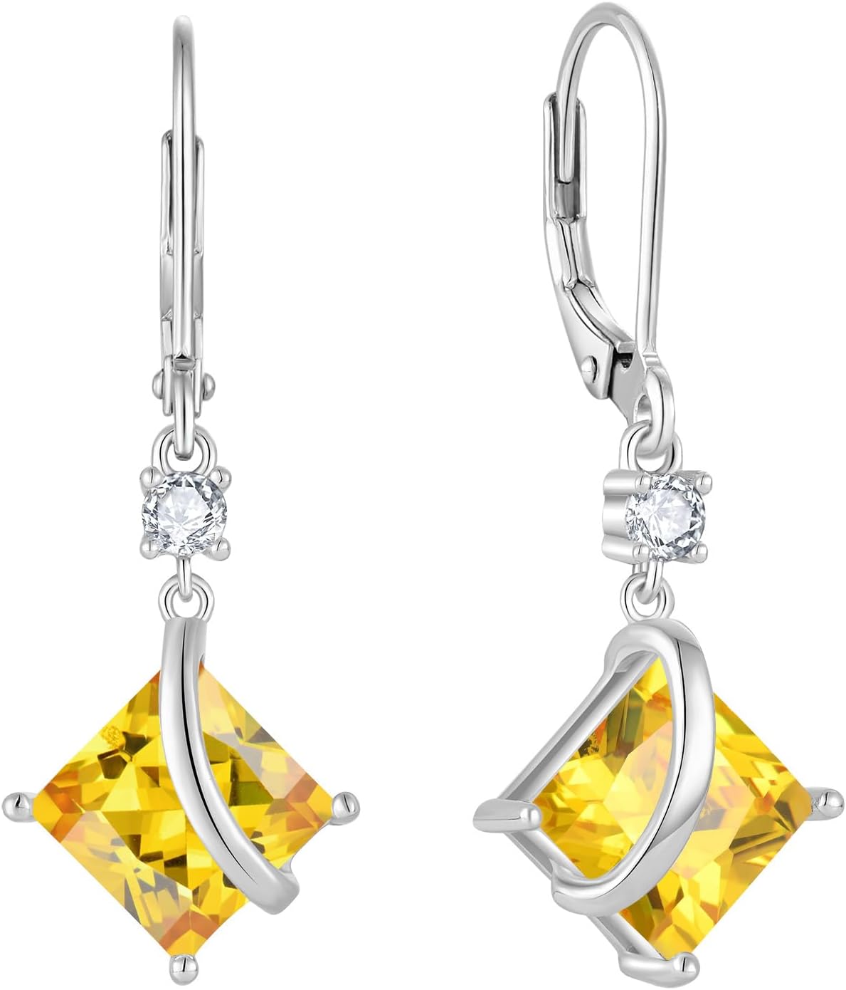 Square Princess Cut Drop Dangle Earrings 925 Sterling Silver Solitaire Leverback Earrings Birthstone Jewelry Gifts for Women