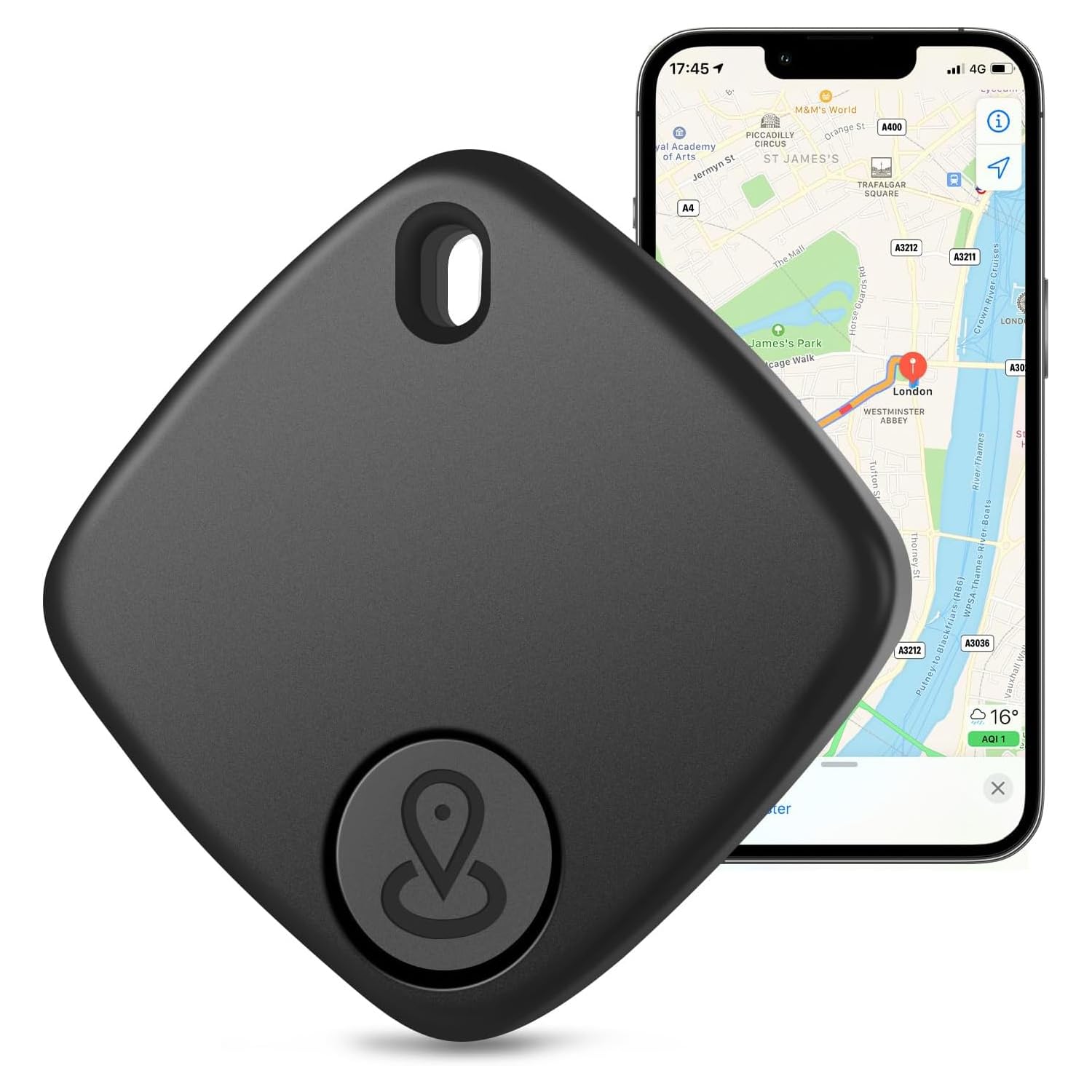 xQoops Item Locator, Security SmartTag Works with Apple Find My (iOS only), Phone Finder, Key Finder Compatible with iPhone iPad iWatch Mac, Bluetooth Tracker for Keys Wallets Belongings(1PCS-Black)