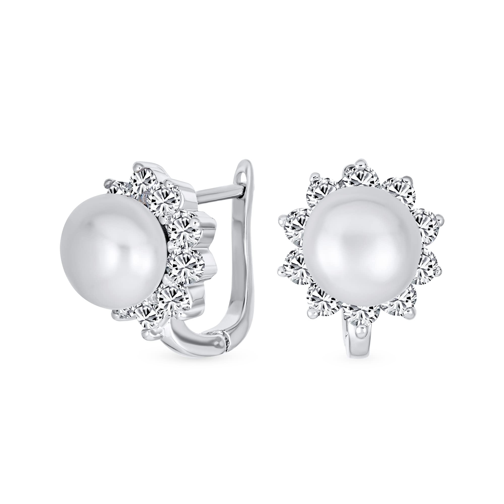 Classic Vintage Style Cocktail Wedding Party Small 1 CTW Simulated Gemstone AAA CZ Circle Halo Round Teardrop Solitaire Stud Huggie Earrings For Women Latch Hinge Back .925 Sterling Silver