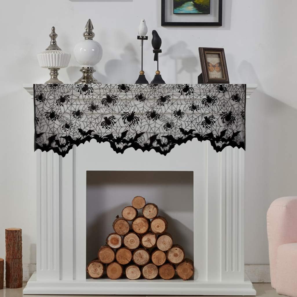 3Pcs Halloween Lamp Shade Cover Black Lace Spider Web Lampshade Cover Topper Scarf for Halloween Lamp Decorations, 20 X 60 Inch