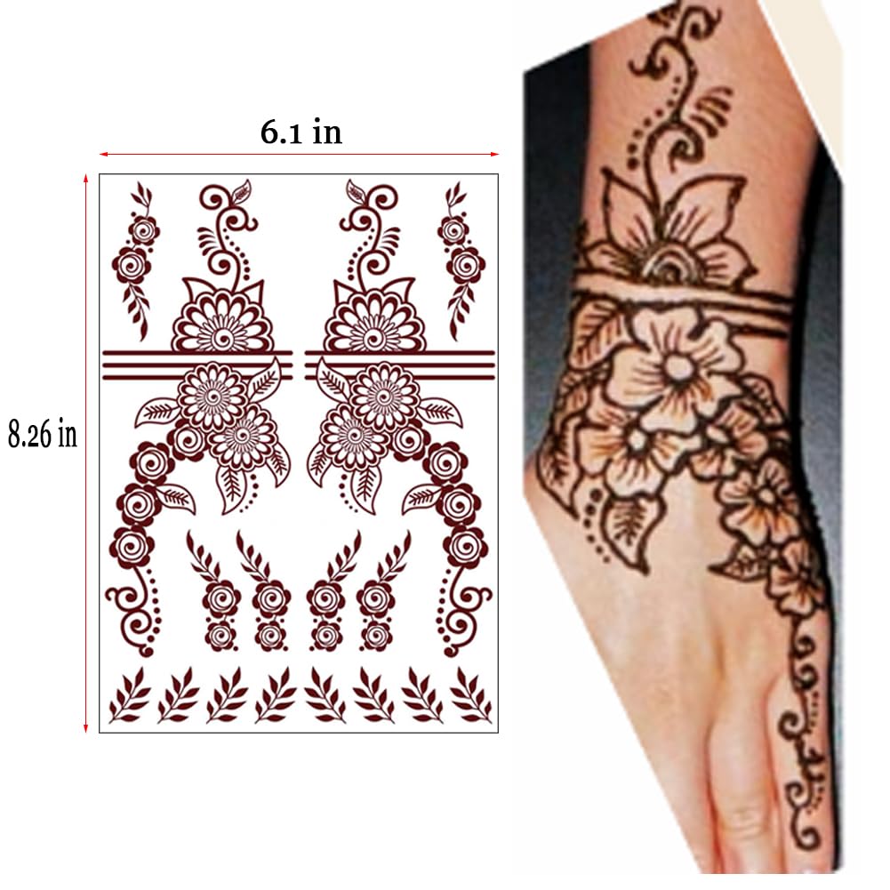 XMASIR 12P Brown Temporary Tattoo Stickers, Waterproof Tattoo Stickers kit for Girls Women Wedding Party Art - Image 2