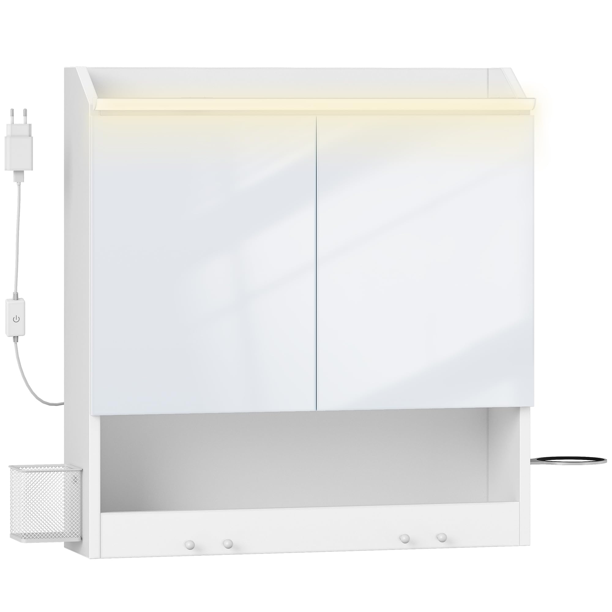 HEXCELEN 60 cm Spiegelschrank Bad, Badezimmerschrank mit Spiegel, Haken