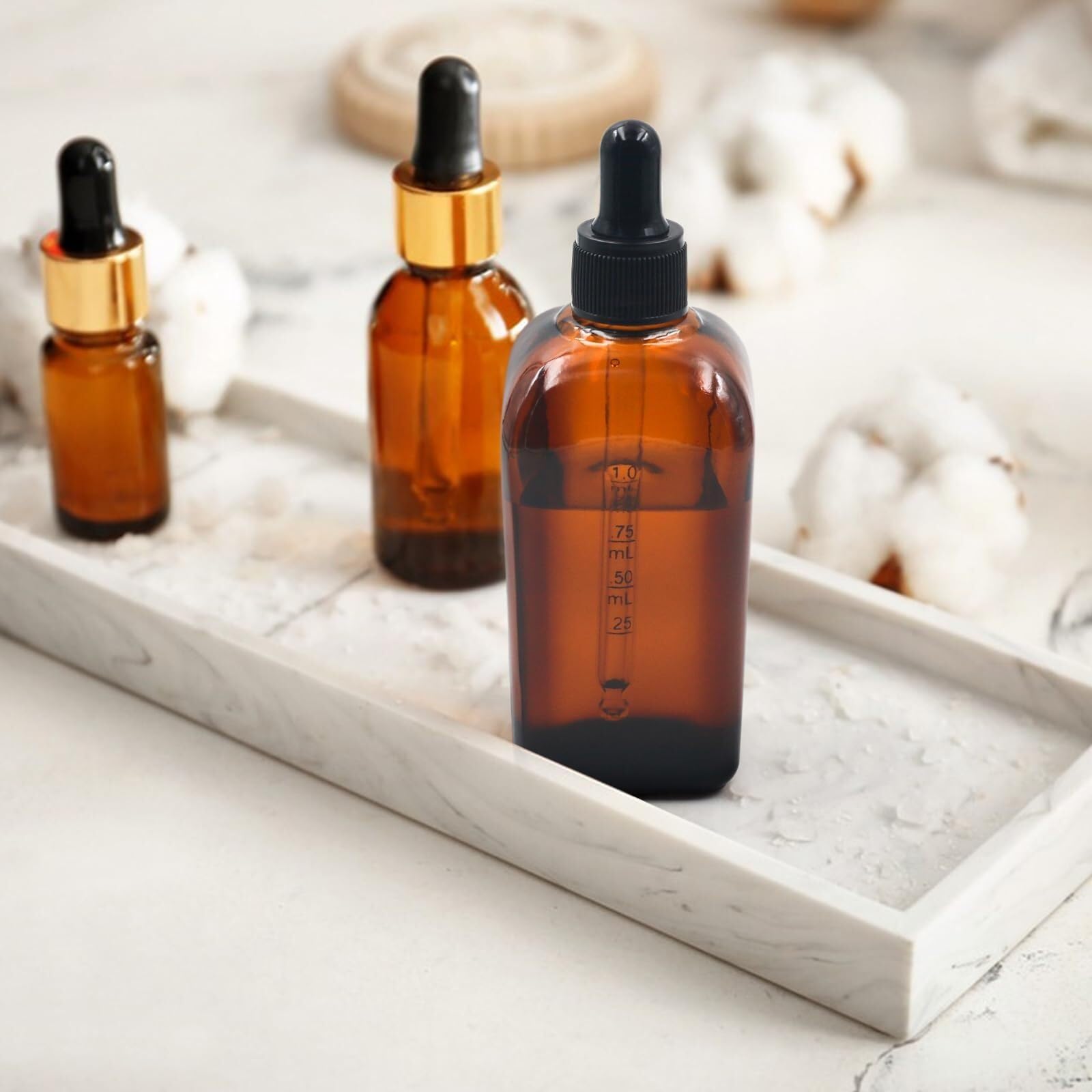 6-Pack 100ml Bernsteinfarbene Glas-Tropfflaschen mit Pipetten für ätherische Öle, DIY & Aromatherapie
