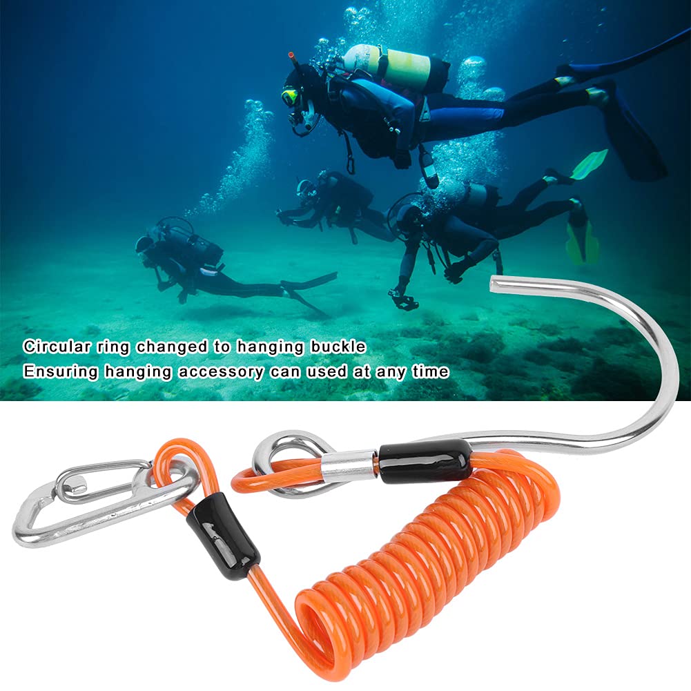 Gavigain Drift Dive Hooks Spring Loaded Loss Prevention Rope for Drift Diving Stainless Steel Dive Hooks Sport Accessories Durable Sea Diving Tools (Orange)