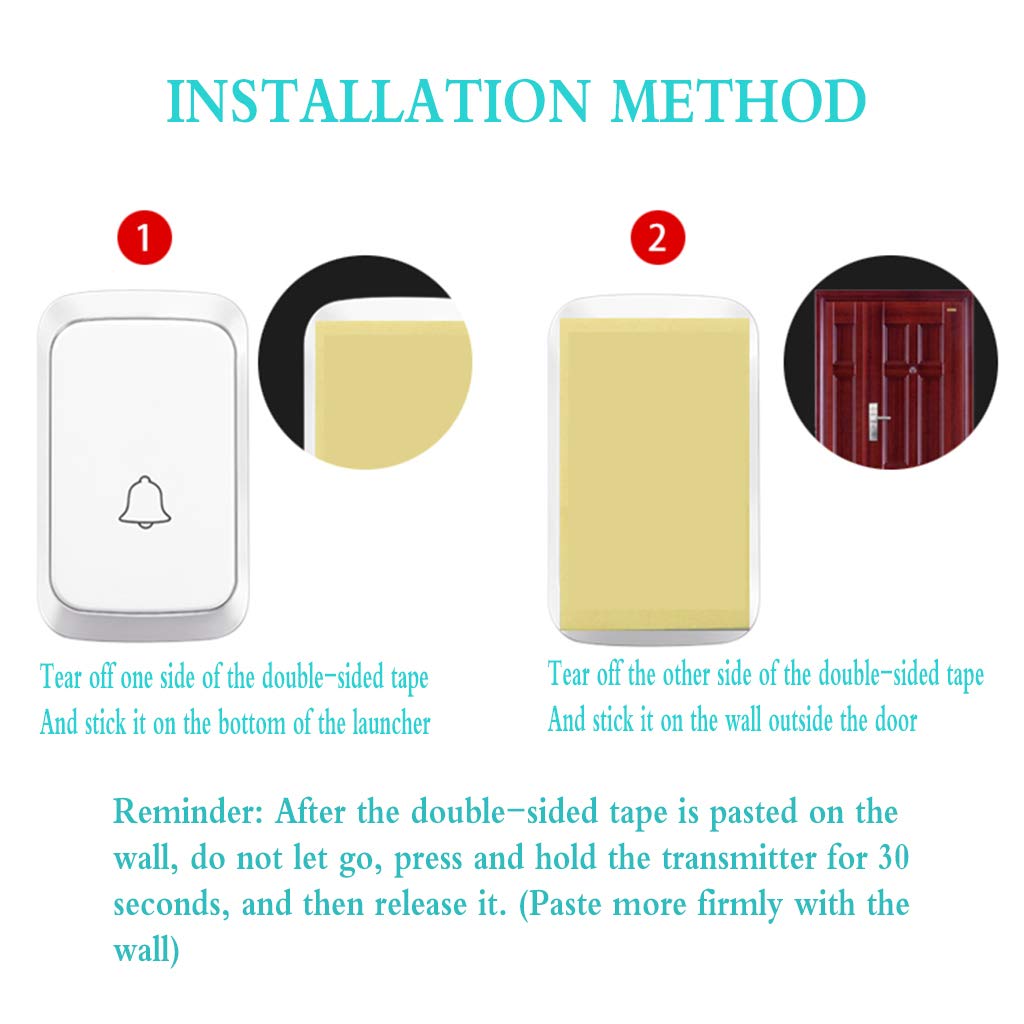 Timbre Inalámbrico, Kit De Timbre De Entrada Inalámbrico De Pared Resistente Al Agua con Alcance De 300 M, 58 Melodías, 4 Niveles De Volumen, Luz Azul, 4 Receptores, Color Negro.