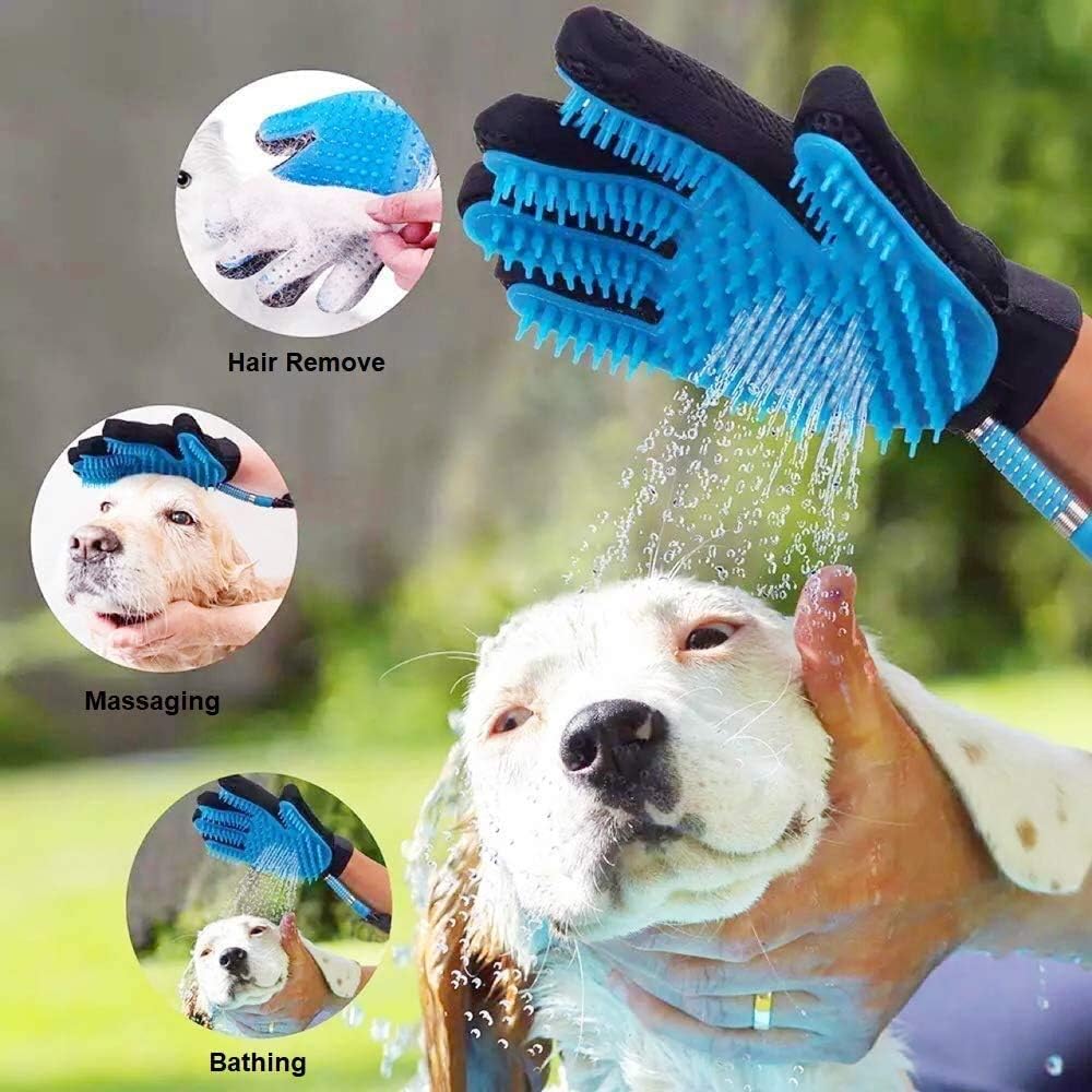 Dog Bathing Tool Pet Grooming Glove Pet Hair Remover Bathtub Dog Shower Attachment with Massaging&Grooming Glove, 3 Faucet Adapters to 98.5 inches Garden Hose, for Dog Cat Outdoor&Indoor Use (Blue)