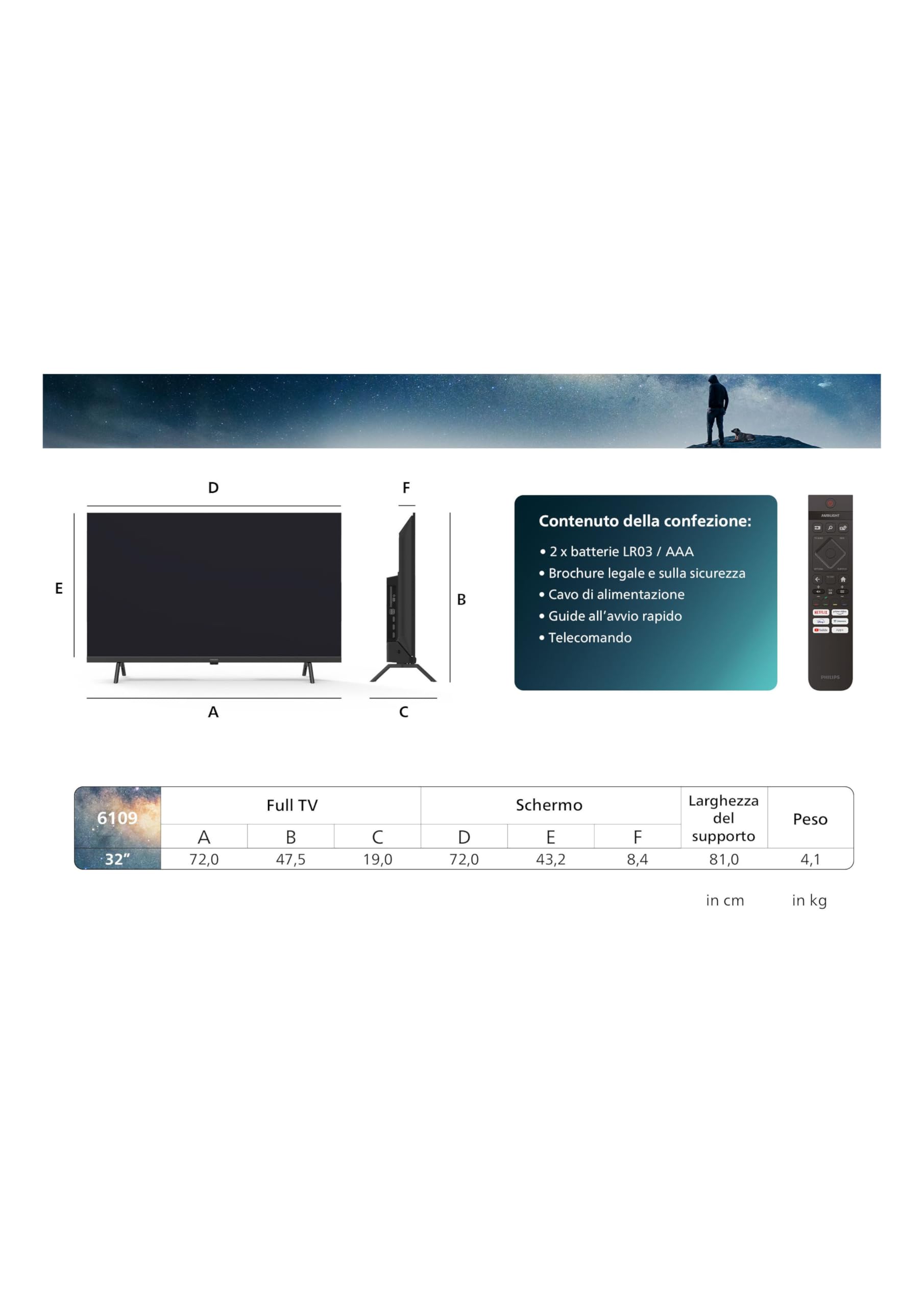 Philips 32PHS6009 HD LED Smart TV - Display 32’’ con piattaforma Titan OS, Pixel Plus HD e audio Dolby Digital, funziona con Alexa e Google Voice Assistant – Cornice nera opaca