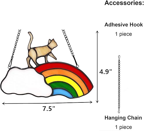 Miniatura 5 de Regalos de decoración de gato naranja para amantes de los gatos, colgantes de vitrales para ventana, regalos conmemorativos de gatos para mascotas,